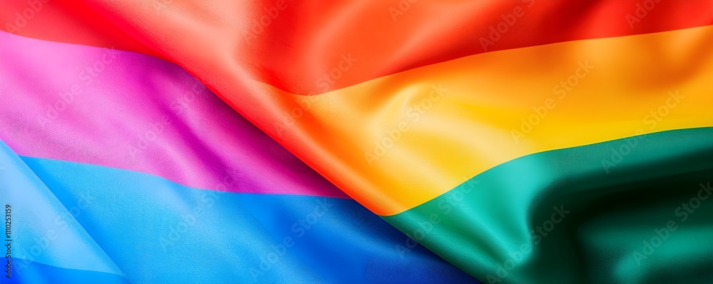 Fototapeta premium LGBTQ Voices Concept, Radiant LGBTQ Flag Colors Merging into Dynamic Waves of Pride and Acceptance