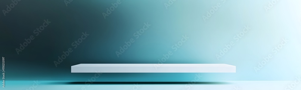 Polished white podium with sharp edges, placed against a soft gradient turquoise background, with empty space for a product display. Polished white podium with sharp edges, placed against a soft gradient turquoise background, with empty space for a product display.