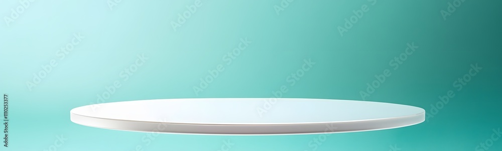 Fototapeta premium Polished white podium with sharp edges, placed against a soft gradient turquoise background, with empty space for a product display.