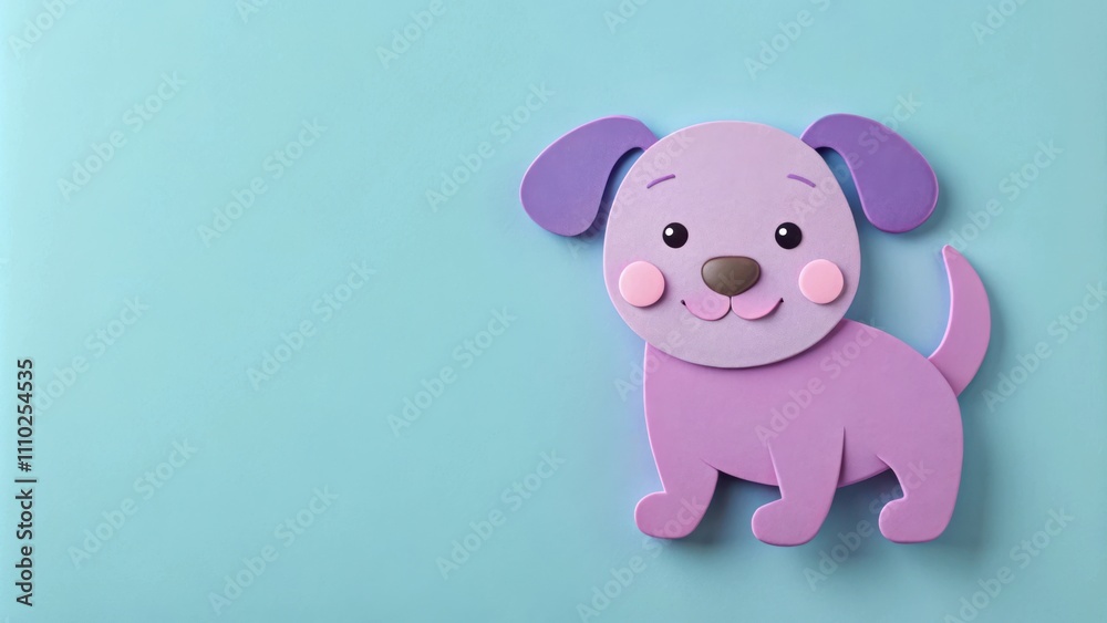 A cheerful purple dog crafted from felt stands against a light blue background, ready for a playful adventure. A cheerful purple dog crafted from felt stands against a light blue background, ready for a playful adventure.