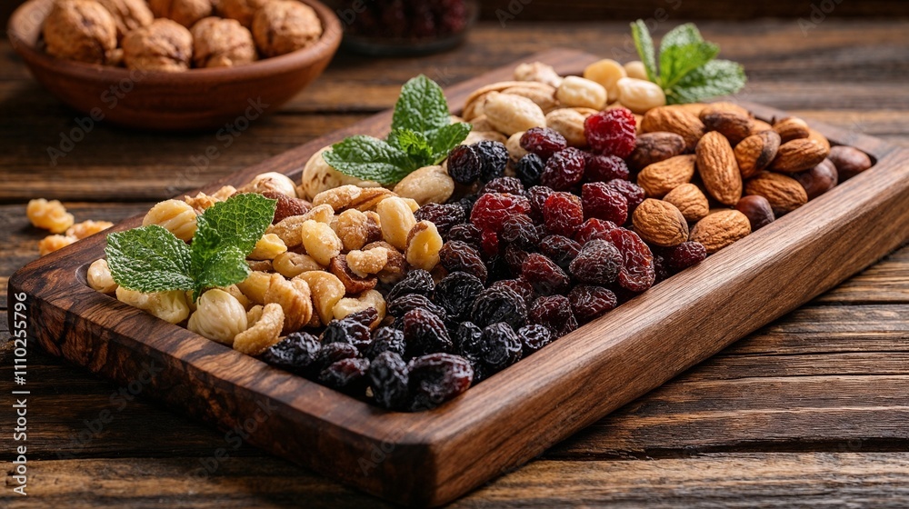 Healthy snacks platter with nuts and dried fruits for nutritious eating Healthy snacks platter with nuts and dried fruits for nutritious eating