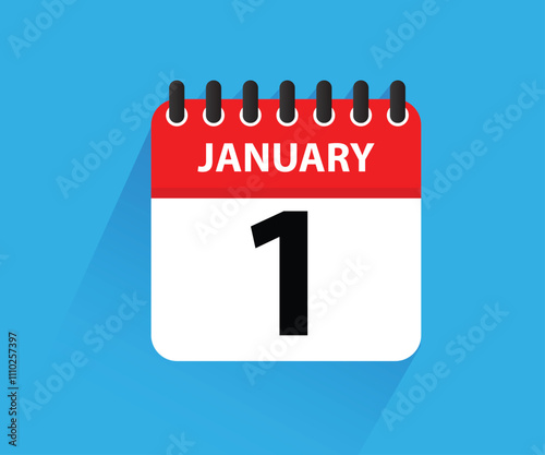 January 1 2025 Calendar Leaf. Calendar 2025 in flat style. January 1 2025 Calendar. Week starts on Sunday. Blank Calendar Template. Stationery Design. Vector Illustration