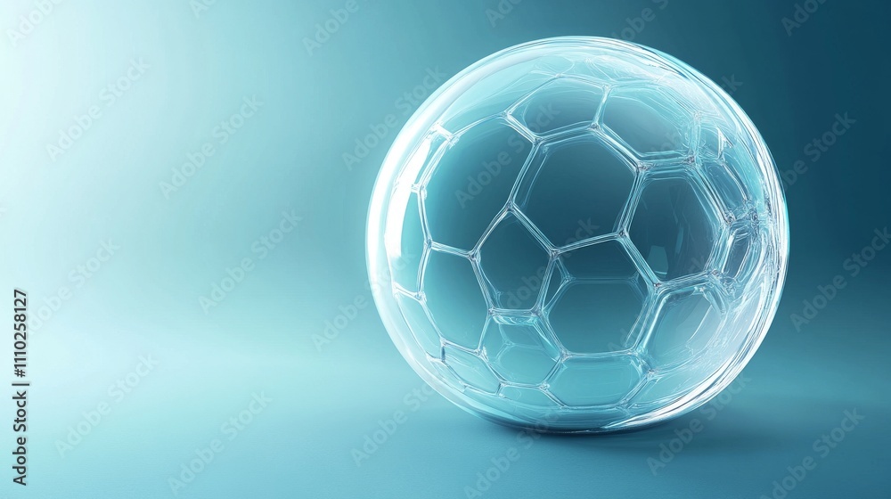 Naklejka premium 108.A sleek, glowing bubble shield with a hexagonal texture, set on a smooth blue background. The transparent dome structure and light effects evoke concepts of protection, security, and futuristic