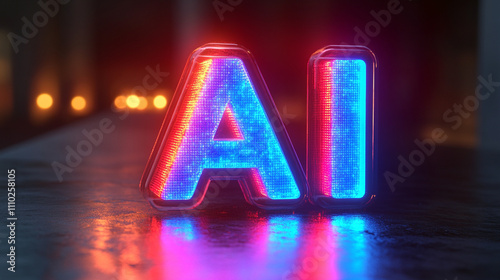 Glowing colorful letters representing artificial intelligence, with futuristic and dynamic designs symbolizing advanced technology, digital evolution, and innovation in the field of AI and machine lea