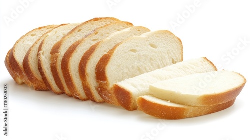 Sliced fresh wheat bread on a white background showcasing its texture and softness ideal for bakery or culinary themes photo