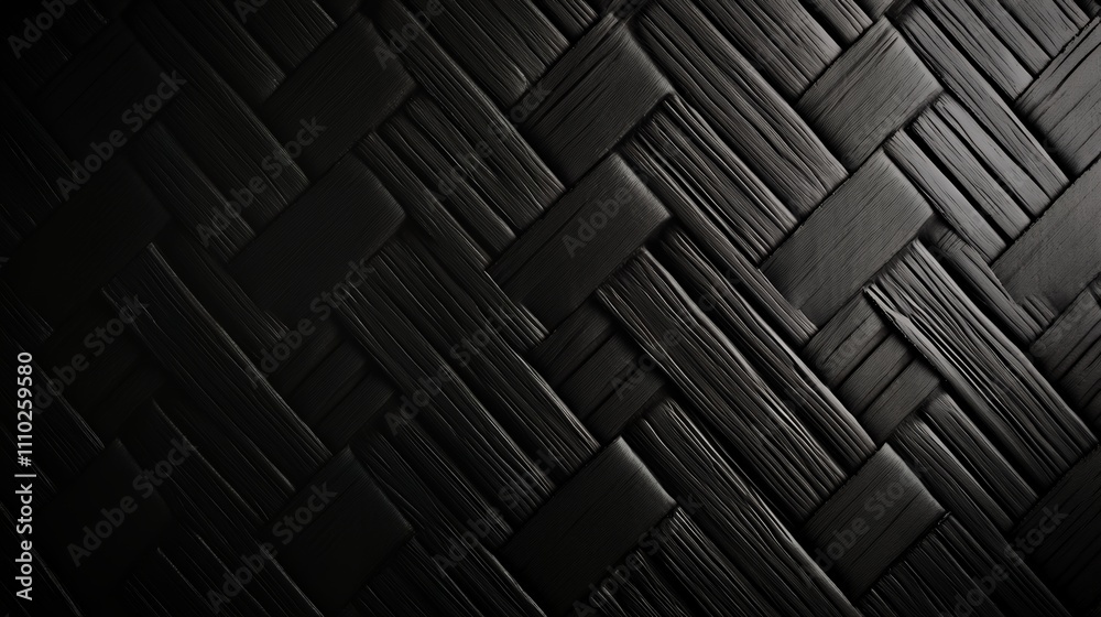 ブラックウーブンパターンの高級感あるテクスチャ背景 | Luxurious Black Woven Pattern Texture Background
