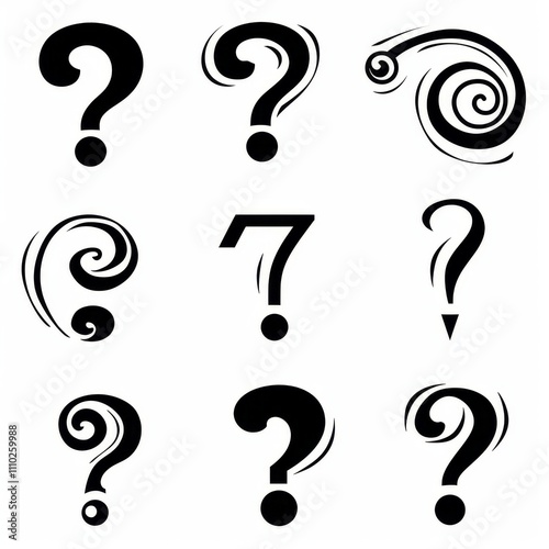 Question mark icon, quiz symbol, interrogation sign, simple rebus silhouette, questions emblem, faq set