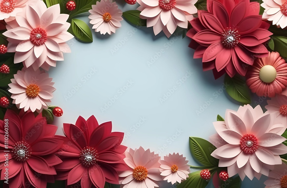 a wreath of flowers with a pink border and a white frame with a pink flower. a wreath of flowers with a pink border and a white frame with a pink flower.