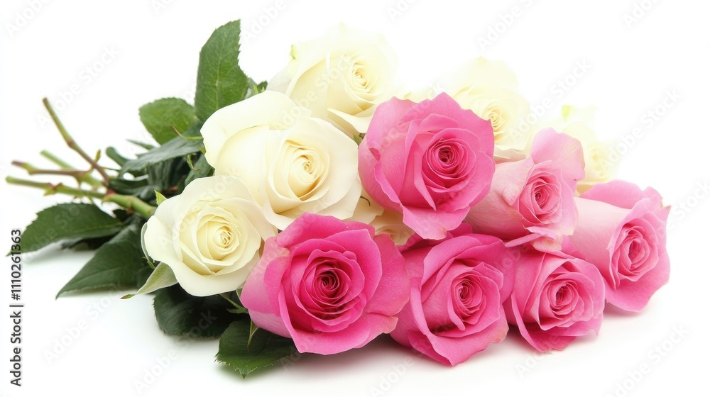 Cream and pink roses elegantly arranged on a bright white background showcasing their beauty and delicate charm. Cream and pink roses elegantly arranged on a bright white background showcasing their beauty and delicate charm.