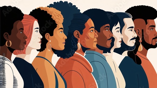 DEI, Diversity equity and inclusion concept. People figures in the anime style. Team work, diverse culture.	
