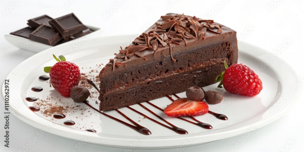 Decadent Chocolate Cake Slice with Rich Frosting Isolated on White Background, Ideal for Dessert Menus, Recipe Books, and Food Blogs, Perfect for Low Light Photography Decadent Chocolate Cake Slice with Rich Frosting Isolated on White Background, Ideal for Dessert Menus, Recipe Books, and Food Blogs, Perfect for Low Light Photography