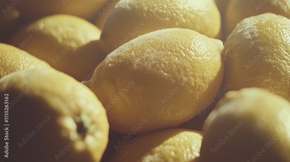 Close up of vibrant fresh lemons arranged in soft light showcasing their textured skin and natural freshness in a rustic setting Close up of vibrant fresh lemons arranged in soft light showcasing their textured skin and natural freshness in a rustic setting