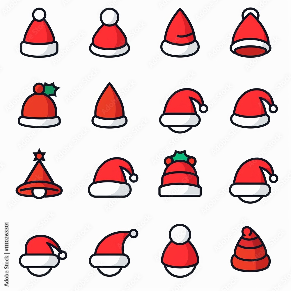 Santa hat icon, christmas hat, santa claus cap, red holiday costume symbol, xmas hat flat sign on white