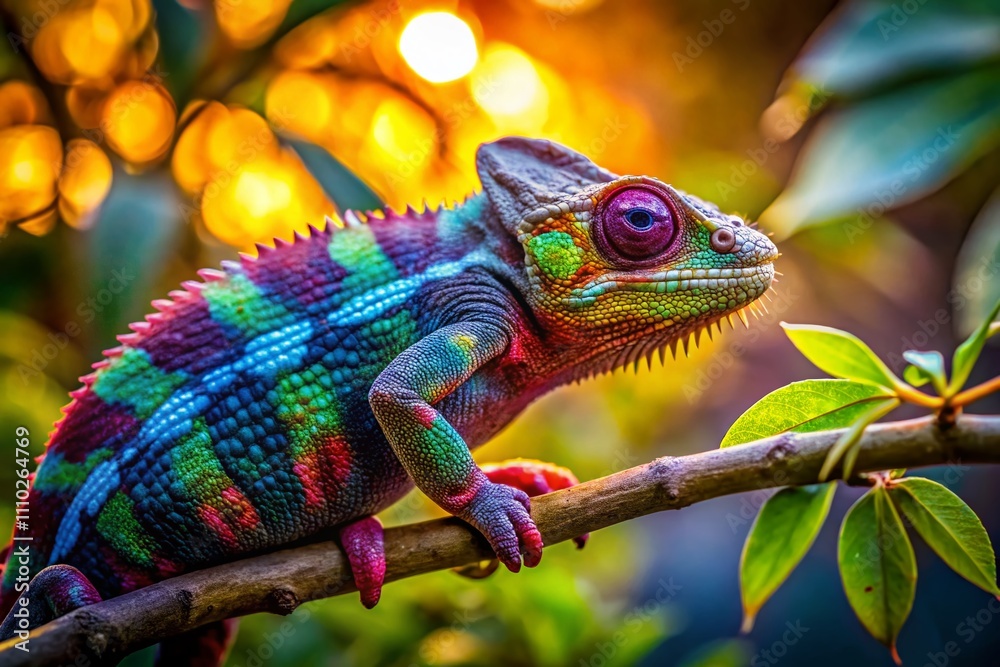 Close-Up Silhouette of a Chameleon on a Tree Branch in a Natural Environment, Capturing the Intricacies of Color and Texture in Nature’s Habitat Close-Up Silhouette of a Chameleon on a Tree Branch in a Natural Environment, Capturing the Intricacies of Color and Texture in Nature’s Habitat