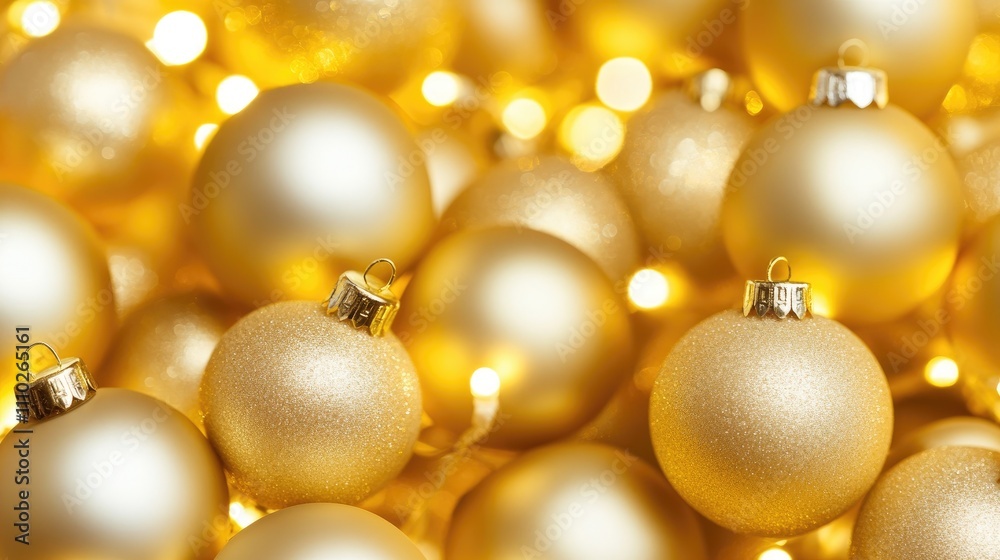 Gold Christmas ornaments with bokeh light background creating a festive and luxurious atmosphere for holiday season designs Gold Christmas ornaments with bokeh light background creating a festive and luxurious atmosphere for holiday season designs