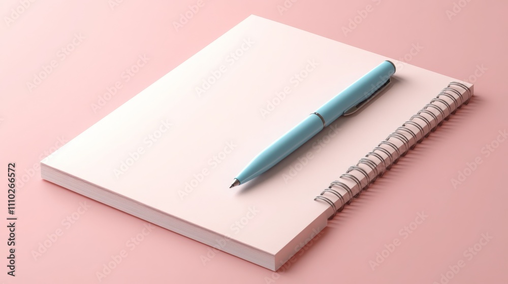 Soft Pastel Notepad with Pen on Pink Background Soft Pastel Notepad with Pen on Pink Background