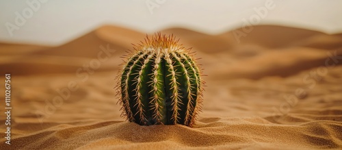 Cactus in the Genipabu Sand Dunes with a warm sunset tone highlighting its natural beauty and surrounding sandy landscape. photo