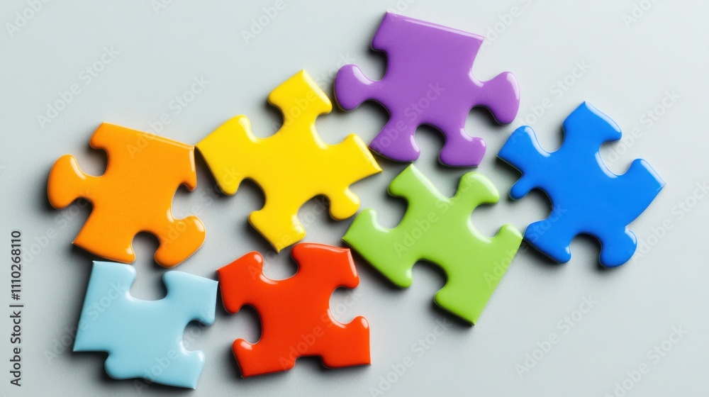 An evocative visual of abstract, colorful puzzle pieces fitting together to form a complete, unified image on a clean surface An evocative visual of abstract, colorful puzzle pieces fitting together to form a complete, unified image on a clean surface