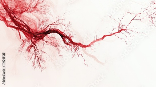 Abstract medical illustration of human blood vessels, detailed connections on a minimalist white backdrop