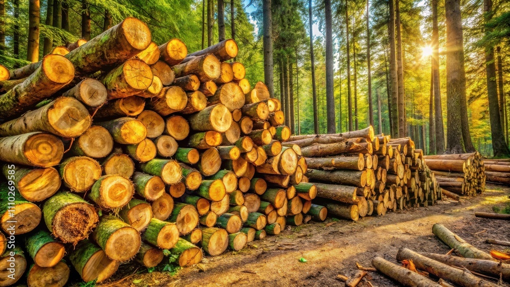 A Stack of Cut Logs in the Forest, a Testament to the Cycle of Nature and the Importance of Sustainable Forestry A Stack of Cut Logs in the Forest, a Testament to the Cycle of Nature and the Importance of Sustainable Forestry
