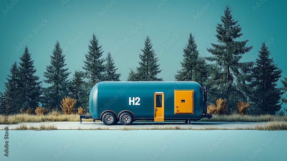 Hydrogen Fuel Trailer in Forest Landscape Hydrogen Fuel Trailer in Forest Landscape