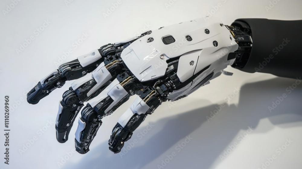Advanced AI robotic hand, finger extended for interface interaction, modern look on white background Advanced AI robotic hand, finger extended for interface interaction, modern look on white background