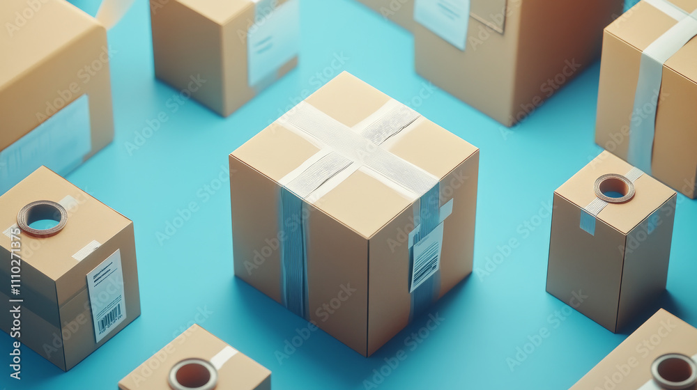 Cardboard boxes mockup, 3d vector cargo and parcel packages top, front and bottom view with tape and paper labels. Realistic carton closed packaging for goods, isolated packs for freight shipping Cardboard boxes mockup, 3d vector cargo and parcel packages top, front and bottom view with tape and paper labels. Realistic carton closed packaging for goods, isolated packs for freight shipping