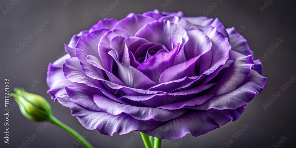 A single purple lisianthus bloom with a soft focus, showcasing the delicate petals and velvety texture. A single purple lisianthus bloom with a soft focus, showcasing the delicate petals and velvety texture.