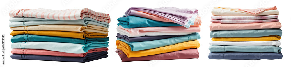 Set of clean, colorful bed sheets isolated on white background. Set of clean, colorful bed sheets isolated on white background.