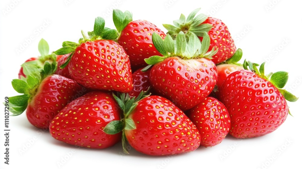 Ripe and vibrant fresh strawberries arranged on a clean white background for culinary and health themed visuals Ripe and vibrant fresh strawberries arranged on a clean white background for culinary and health themed visuals