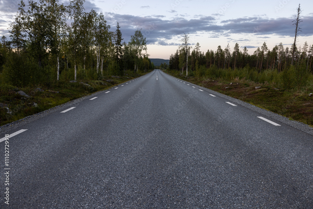 Fototapeta premium Empty road with a view on majestic mountains and the norwegian landscape in summer.