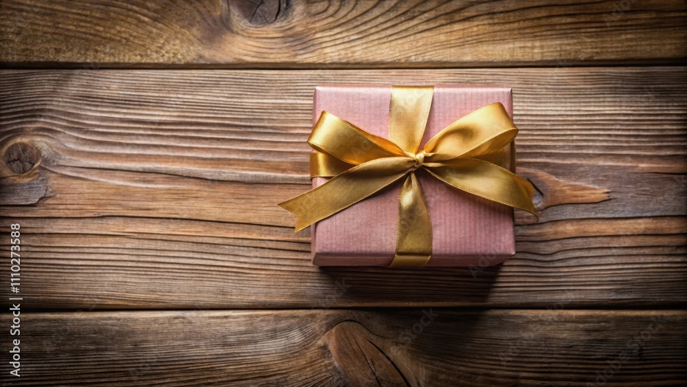 A gift box with a golden ribbon rests on a rustic wooden surface, symbolizing a special occasion or a thoughtful gesture.