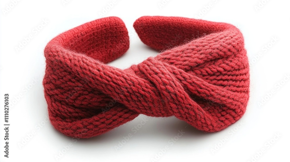 Handmade red wool headband with twisted design isolated on a white background for fashion and accessories stock image. Handmade red wool headband with twisted design isolated on a white background for fashion and accessories stock image.