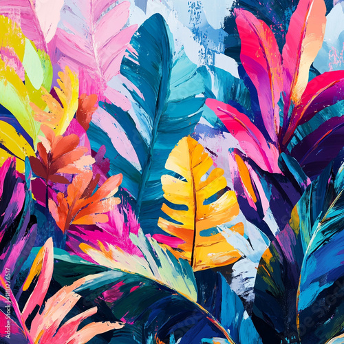 Vibrant Tropical Leaves Abstract Painting
