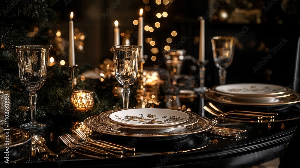 Elegant Holiday Table Setting with Candles and Decor