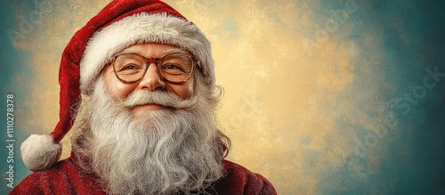 Santa Claus portrait on a yellow background with space for text ideal for holiday promotions and festive graphics photo