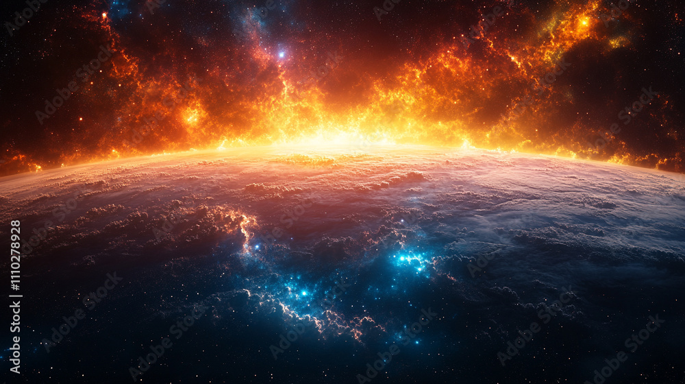Fototapeta premium Vibrant colored light rays resembling constellations streaming across a dark cosmic background evoking themes of wonder connection energy and the vast mysteries of the universe