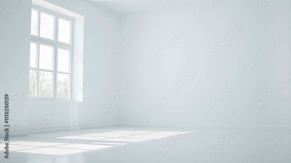 Fototapeta premium Bright Sunlight Illuminates an Empty Room with a Large Window