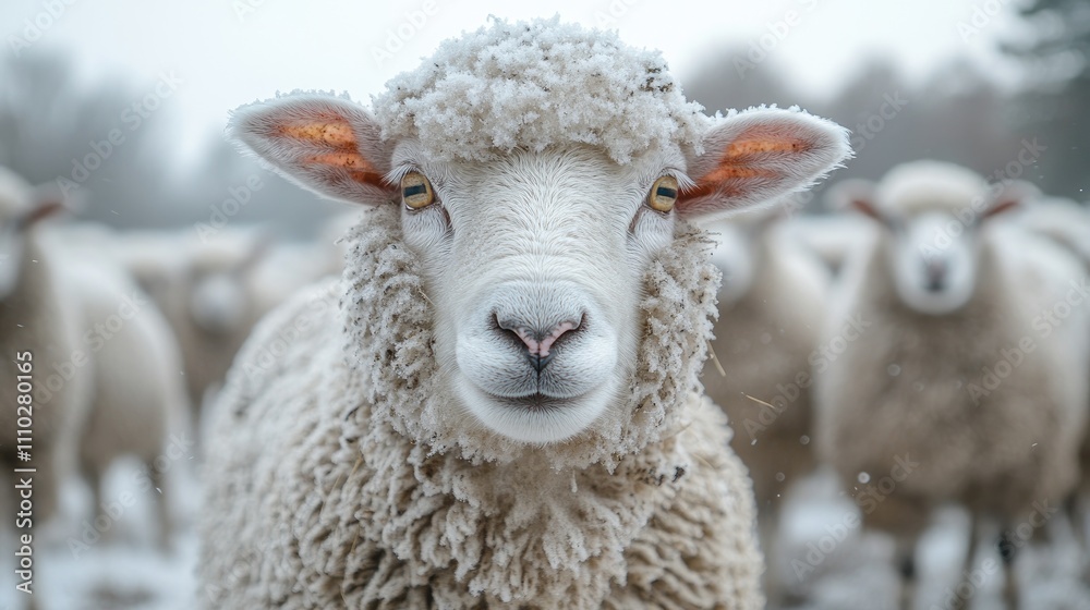 Sheep standing in a snowy field surrounded by a flock showcasing winter's beauty and tranquility in a rural landscape. Sheep standing in a snowy field surrounded by a flock showcasing winter's beauty and tranquility in a rural landscape.