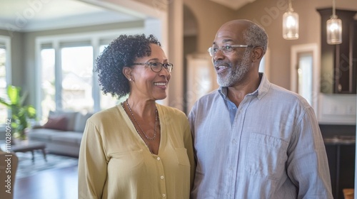 A Baby Boomer couple touring a senior-friendly housing community, considering their next chapter.