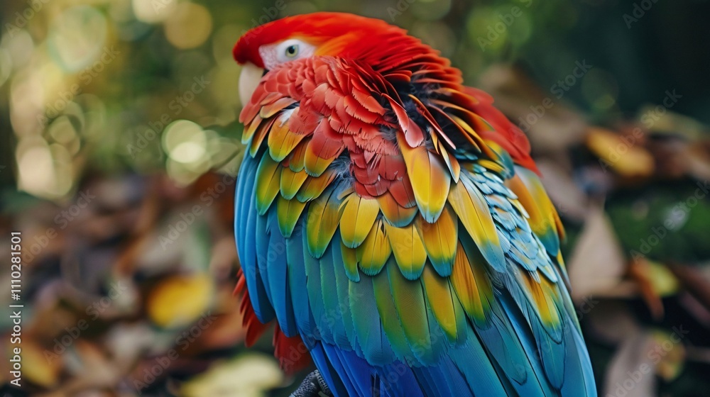 Fototapeta premium Macaw Parrot Posing Against a Vibrant Background