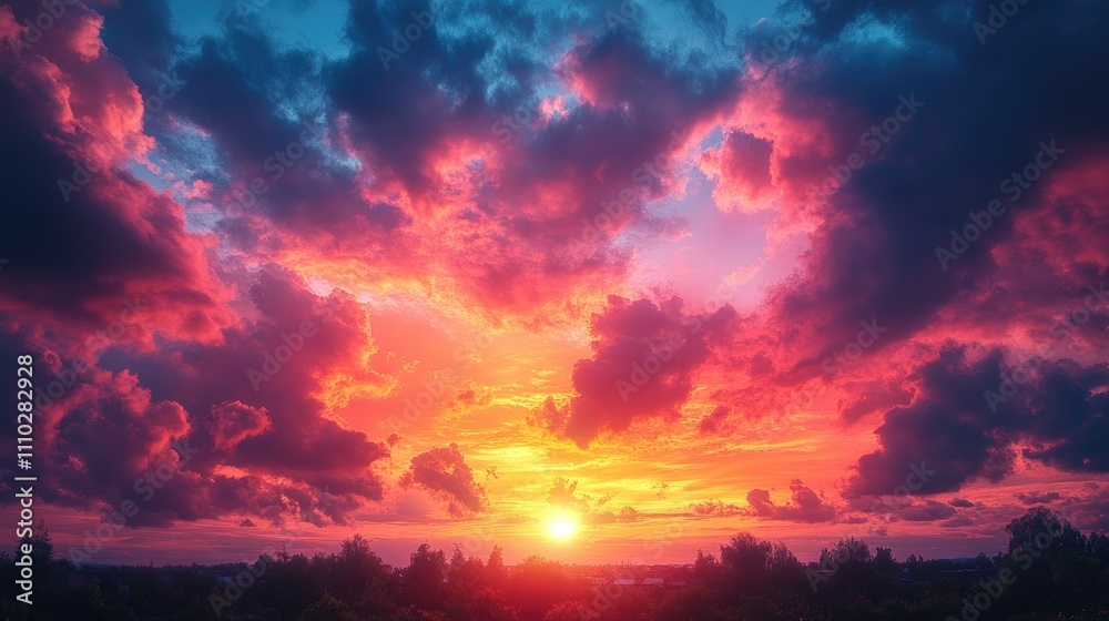 Fototapeta premium Vibrant and dramatic sunrise sky with colorful clouds creating a breathtaking natural landscape at dawn