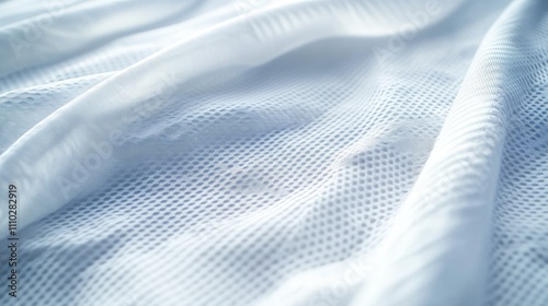 White breathable mesh fabric texture for sports apparel close-up showcasing textile surface details and lightweight material for activewear.