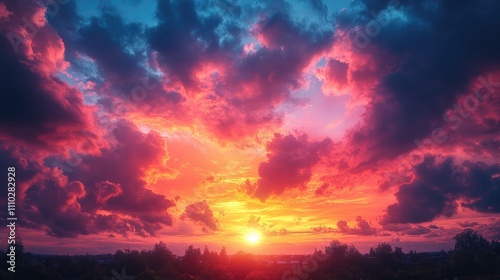 Vibrant and dramatic sunrise sky with colorful clouds creating a breathtaking natural landscape at dawn