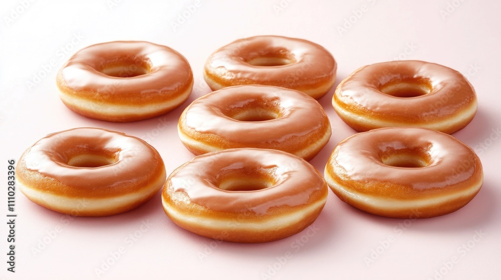 Assorted glazed donuts displayed on a soft pink background highlighting their delicious texture and tempting appearance. Assorted glazed donuts displayed on a soft pink background highlighting their delicious texture and tempting appearance.