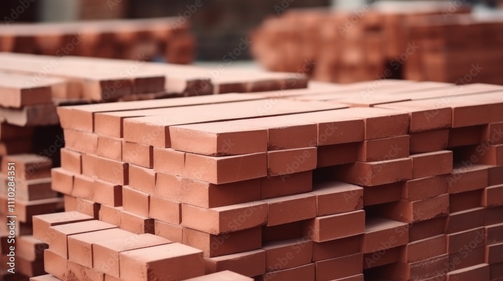 Pallets of red ceramic bricks stacked for construction of buildings and homes showcasing quality building materials at a construction site