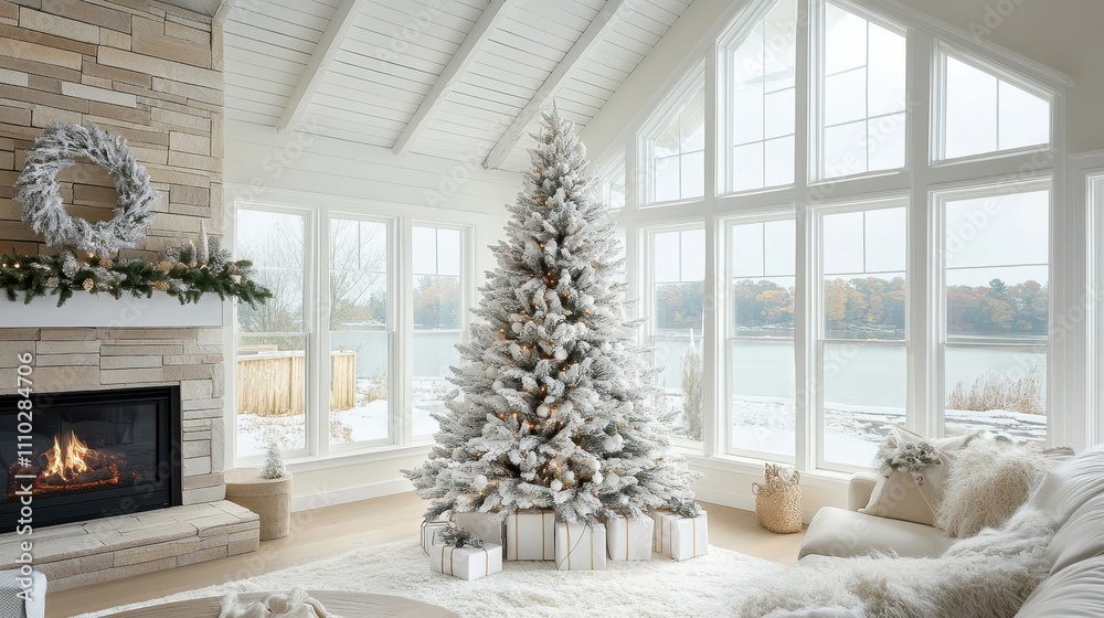 Cozy Winter Living Room with Christmas Tree Cozy Winter Living Room with Christmas Tree