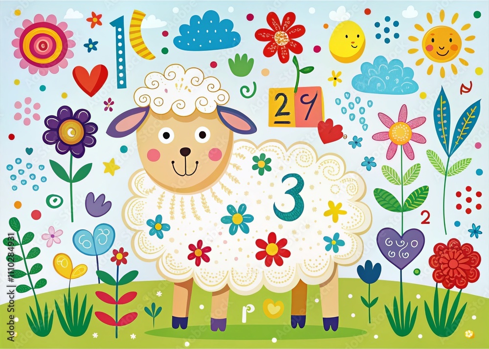 Obraz premium Cute Sheep Cartoon Coloring Page for Children’s Education Featuring Fun Silhouettes in Playful Settings and Engaging Designs for Creative Learning Activities