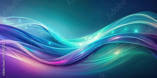 Abstract Blue and Green Waves with Glowing Lights