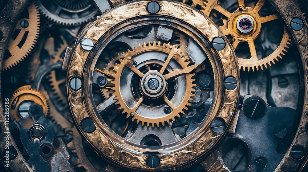 Fototapeta premium Close-up of intricate clockwork gears and mechanisms.